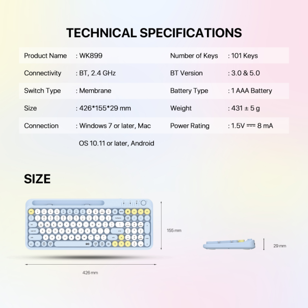 Combo miš tastatura wireless Fantech WK-899 GO mochi101 ljubičasta - 222343