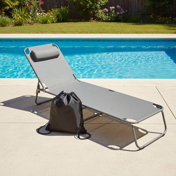 eHomeGarden Ležaljka sa jastukom siva + rashladna torba - COMBO99-710000