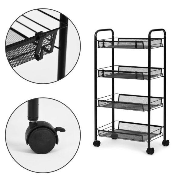 MODERNHOME Crna metalna polica sa točkićima za kupatilo kuhinju ili  4 nivoa - KJZT090