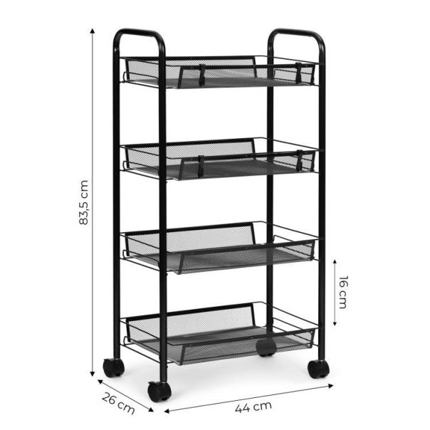 MODERNHOME Crna metalna polica sa točkićima za kupatilo kuhinju ili  4 nivoa - KJZT090