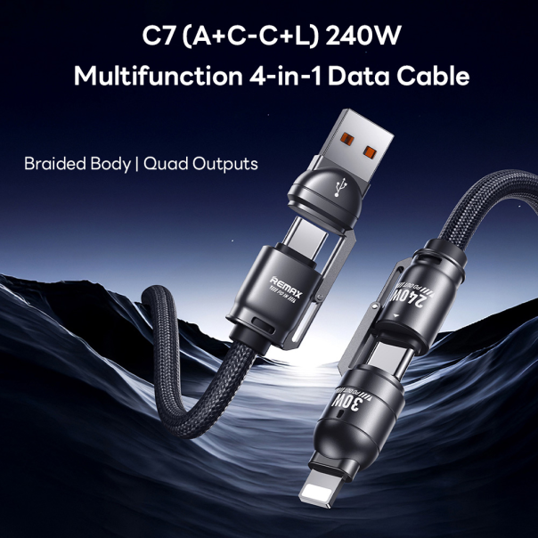 Crossbody visenamenski data kabl REMAX Vanguard 240W C7(A+C-C+L) 1,5m - 221837