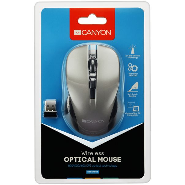 CANYON Miš MW-1 2.4GHz Wireless Optical sa 4 tastera,siva - CTCNECMSW1G
