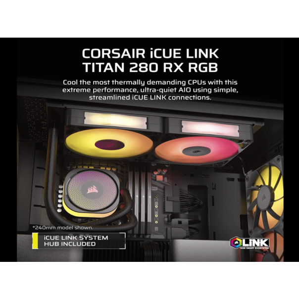 CORSAIR Kuler sa vodenim hlađenjem za CPU iCUE Link Titan 280 RX RGB/AIO 280mm dual, crna - CW-9061017-WW