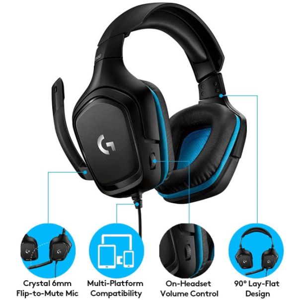Slušalice gaming žične Logitech G432 7.1 crno/plave 981-000770 - EP2950623