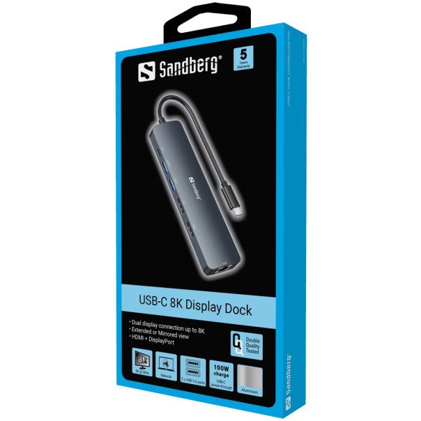 Docking station Sandberg USB-C - HDMI/DP/LAN/2xUSB 3.0/USB C PD 100W 136-43 - EP2941680
