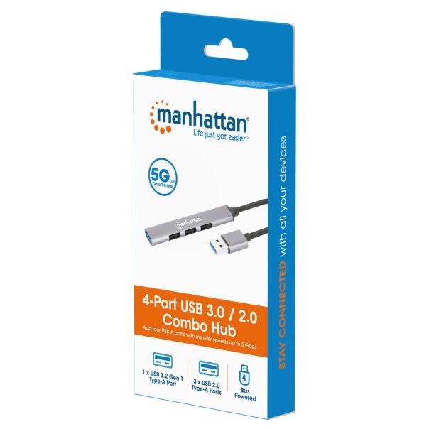 USB HUB 4port Manhattan 168427 3.0/3xUSB 2.0 480Mbps/1xUSB 3.0 5Gbps/sivi - EP2922666