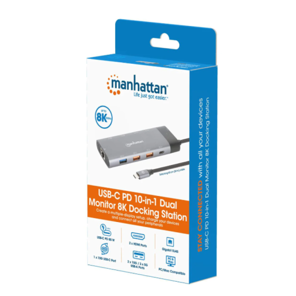 Docking station Manhattan 130714 10in1 USB-C - 2xHDMI/5xUSB/LAN/PD 100W - EP2944509