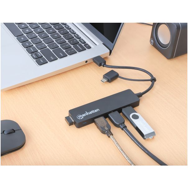 USB-C HUB 4port Manhattan 180863 3.2 G1+USB-C/5Gbps/Crni - EP3020426