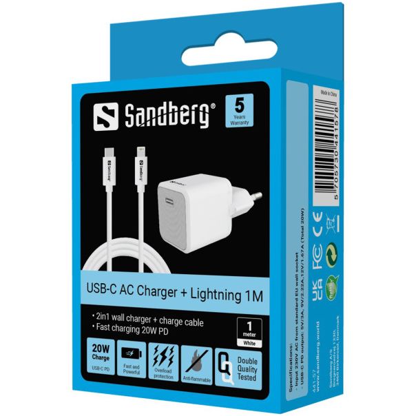 Kucni punjac Sandberg 441-57 USB-C 20W sa Lightning kablom 1m - EP2941149