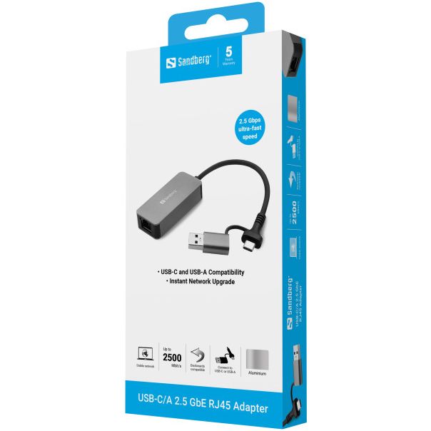 USB adpater Sandberg 136-68 USB-C/A na RJ-45 Gigabit - EP2850072