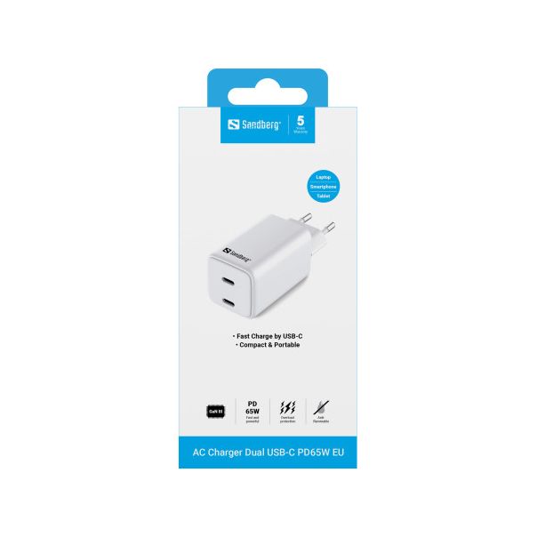 USB kućni punjač Sandberg 441-56 Dual USB-C PD 65W - EP2939368