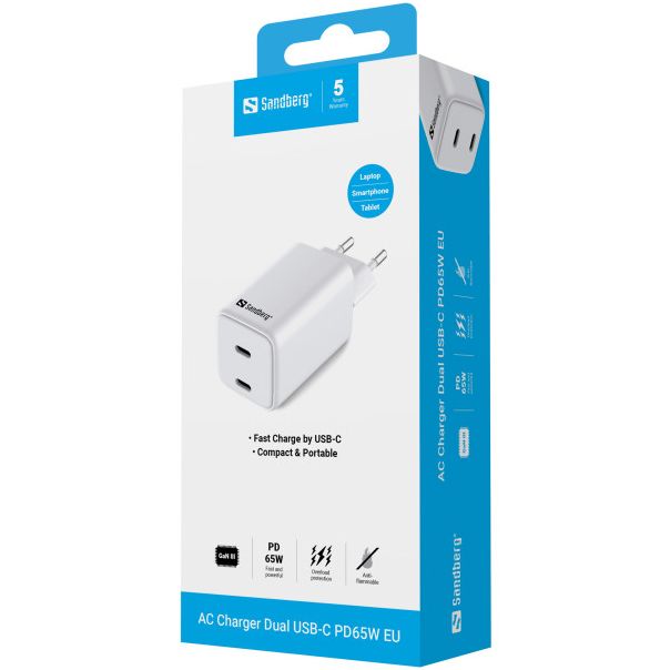 USB kućni punjač Sandberg 441-56 Dual USB-C PD 65W - EP2939368