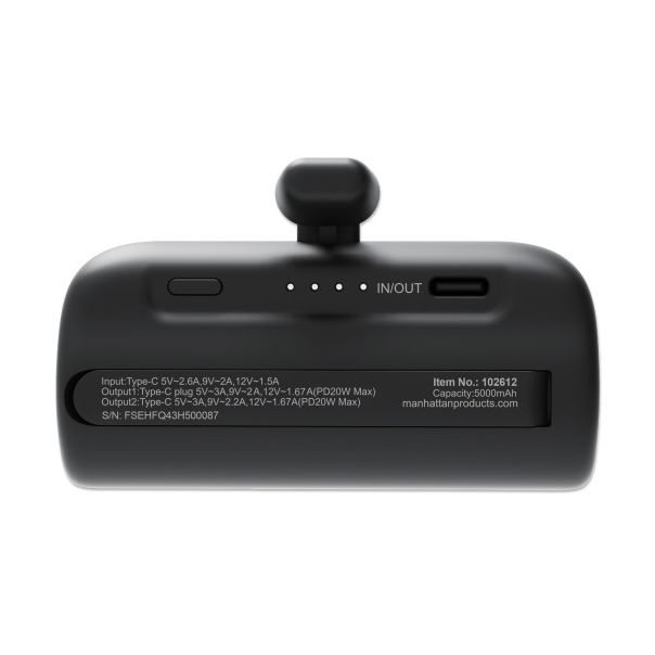 Powerbank Manhattan 102612 5000mAh 20W/Black/USB-C - EP2941275