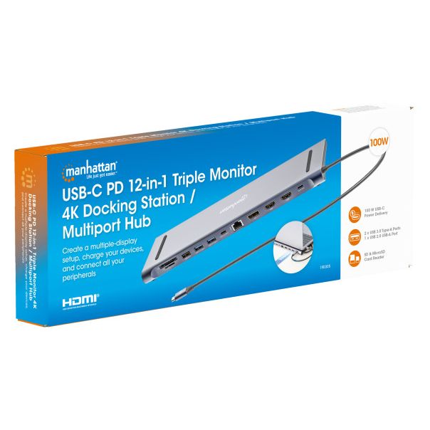 Docking station Manhattan 12in1 USB-C 100W-2xHDMI/DP/GLAN/3xUSB/USB-C 190305 - EP2941939