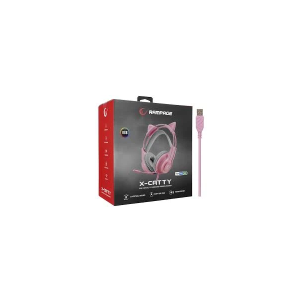Slušalice žične gaming Rampage RM-K91 X-CATTY 7.1 RGB roze 36032 - EP3098631