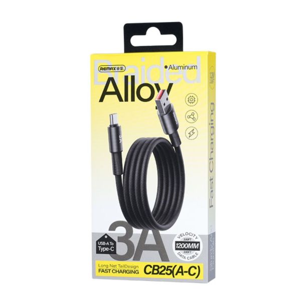 Data kabl REMAX Velocity CB25 Fast charging 3A USB na Type C 1.2M crni - 223635