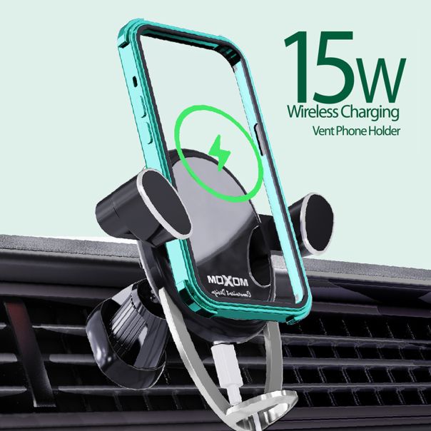 MOXOM Držač za mobilni telefon MX-VS83 sa bezicnim punjenjem, crna - D1047