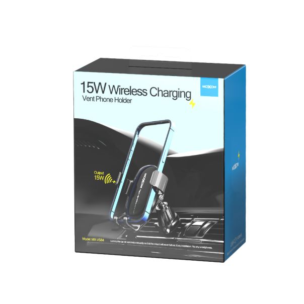 MOXOM Držač za mobilni telefon MX-VS84 sa bezicnim punjenjem, crna - D1048