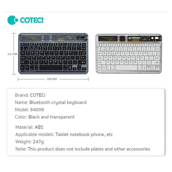 Tastatura Coteci Crystal 84008 Wireless transparent crna - EP3055693