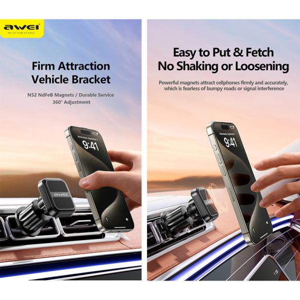 AWEI Držač za mobilni telefon X52 magnet, crna - D2034