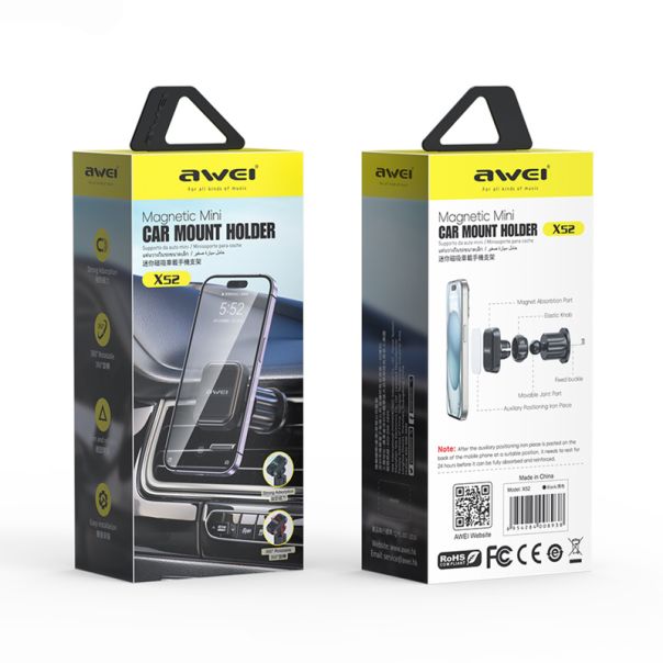 AWEI Držač za mobilni telefon X52 magnet, crna - D2034