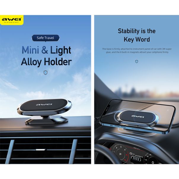 Držač za mobilni telefon AWEI X20 magnet, crna - D2036