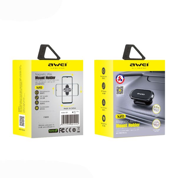 Držač za mobilni telefon AWEI X20 magnet, crna - D2036