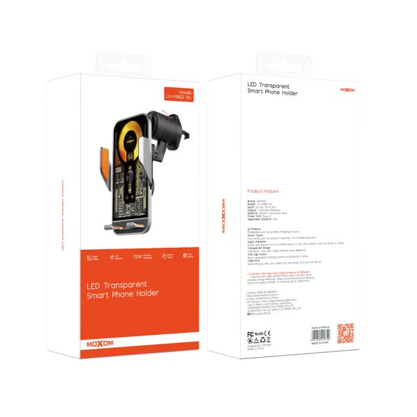 MOXOM Držač za mobilni telefon LX-VS802 sa bezicnim punjenjem 15W, crna - D2040