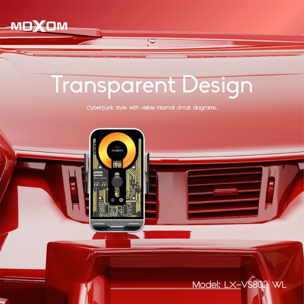 MOXOM Držač za mobilni telefon LX-VS802 sa bezicnim punjenjem 15W, crna - D2040