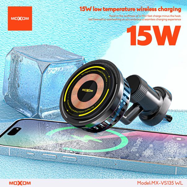 MOXOM Držač za mobilni telefon MX-VS135 wireless 15W, crna - D2063