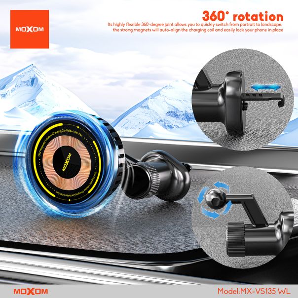 MOXOM Držač za mobilni telefon MX-VS135 wireless 15W, crna - D2063