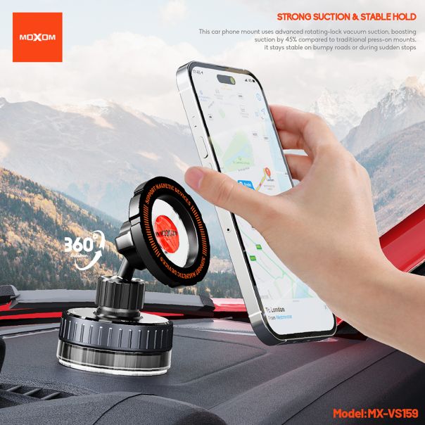 MOXOM Držač za mobilni telefon MX-VS159 magnet i vakum, crna - D2069