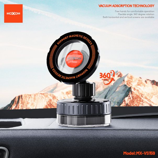 MOXOM Držač za mobilni telefon MX-VS159 magnet i vakum, crna - D2069