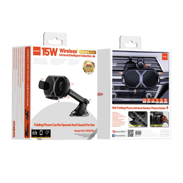 Držač za mobilni telefon Moxom MX-VS127 wireless 15W crni - EP2941648