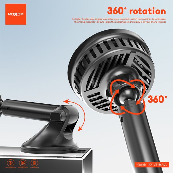 Držač za mobilni telefon Moxom MX-VS136 wireless 15W crni - EP2940125