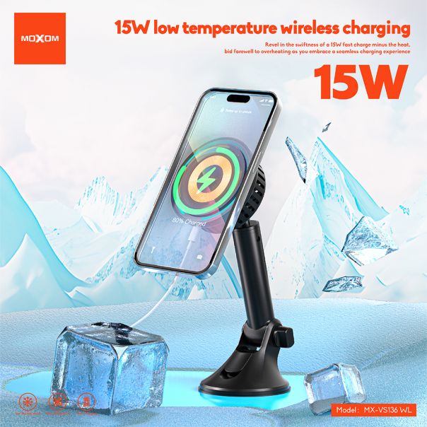 Držač za mobilni telefon Moxom MX-VS136 wireless 15W crni - EP2940125