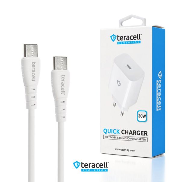 Kucni punjac Teracell Evolution TC-18 PD Fast charging 30W sa PD type C kablom beli CE - 223689