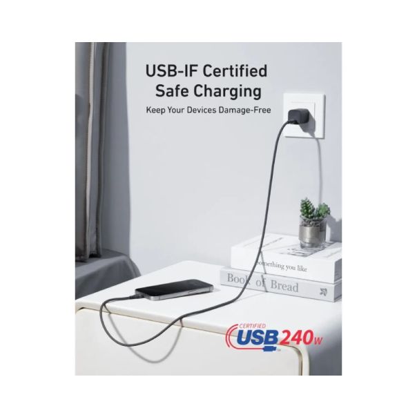 ANKER USB tip-C kabl M/M 0.9m, za Super brzo punjenje 240W/480Mbps, pleteni, crni - EP3262835