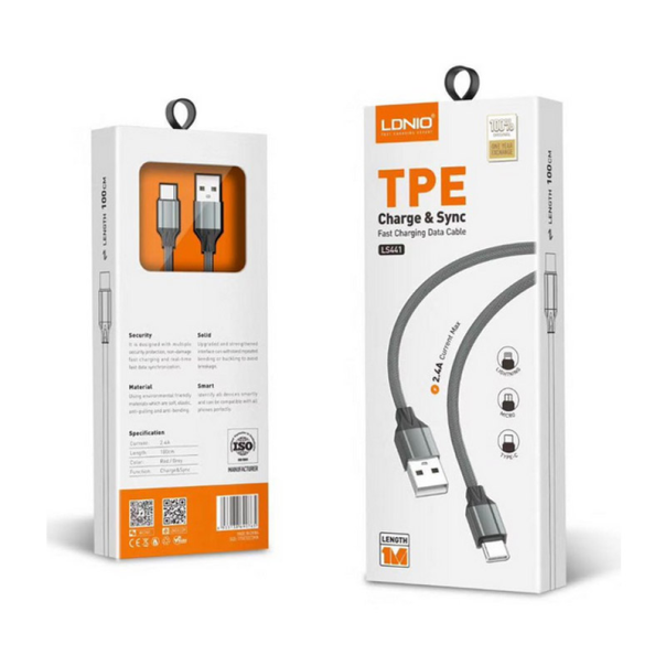 Kabel LDNIO LS441 USB na iPhone Lightning sivi 1m - 044396