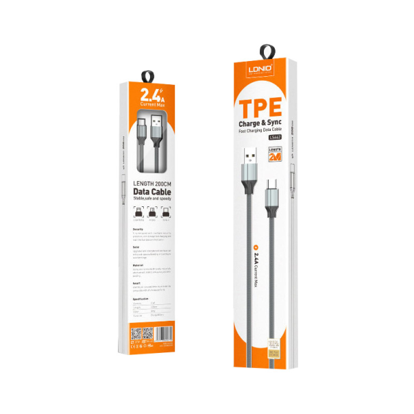 Kabel LDNIO LS442 USB na iPhone Lightning sivi 2m - 044702