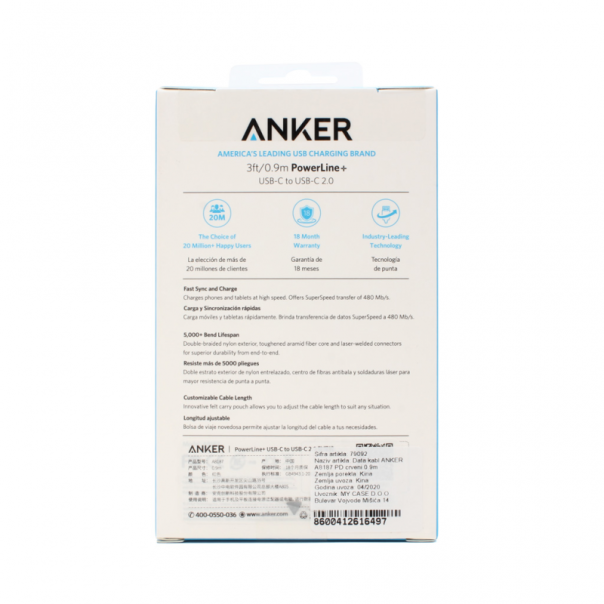 Data kabl ANKER A8187 PD crveni 0.9m - 79092