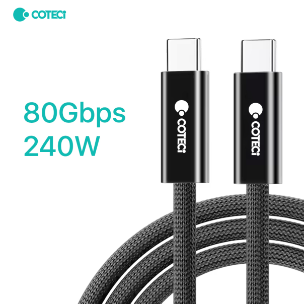 Data kabl Coteci Thunderbolt OF-065 80Gbps 240W 4k PD Type C na Type C crni 1m - 223748