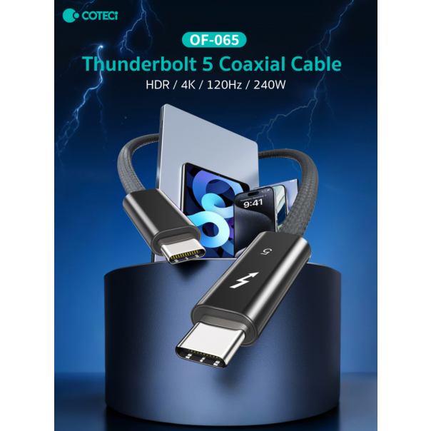Data kabl Coteci Thunderbolt OF-065 80Gbps 240W 4k PD Type C na Type C crni 1m - 223748