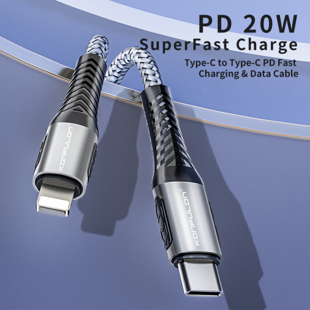 Data kabl KONFULON DC35 PD 20W Super Fast Charge Type C na lighting sivi 1m - 215583
