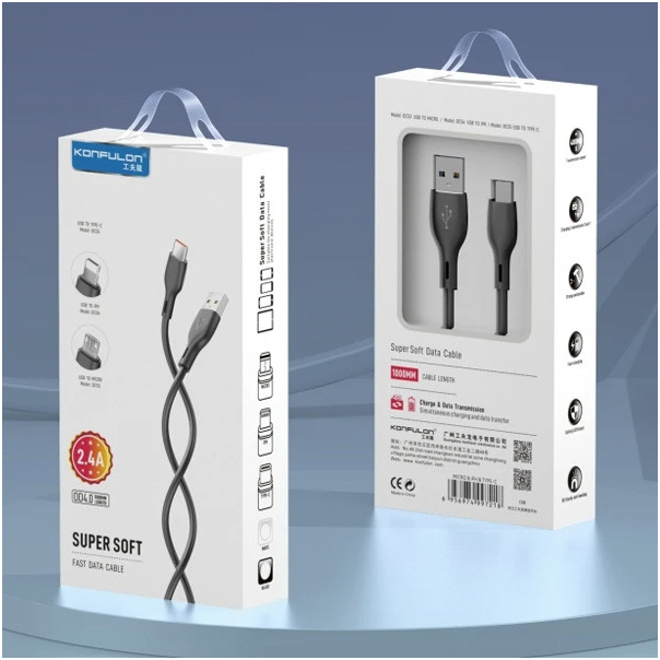 Data kabl KONFULON DC54, 2.4A, USB iPhone Lightning beli 1m - 222950