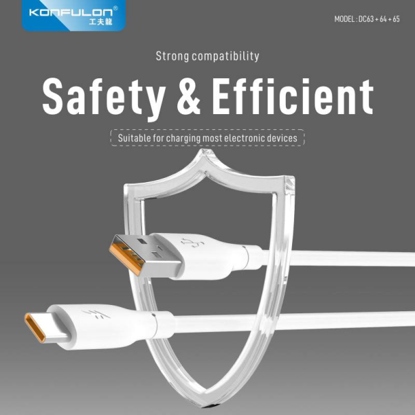 Data kabl KONFULON DC65, 3A, USB na Type C beli 1m - 216695