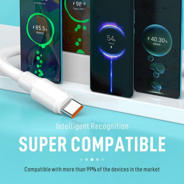 Data kabl KONFULON DL25, 5A, 120W, USB na Type C beli 1m - 202855