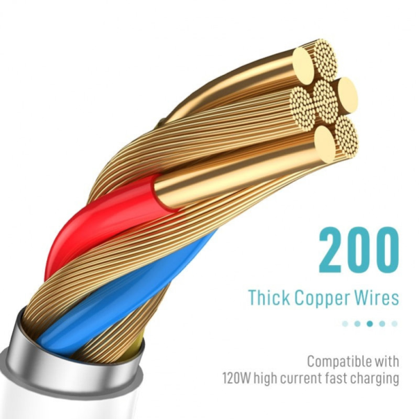 Data kabl KONFULON DL25, 5A, 120W, USB na Type C beli 1m - 202855