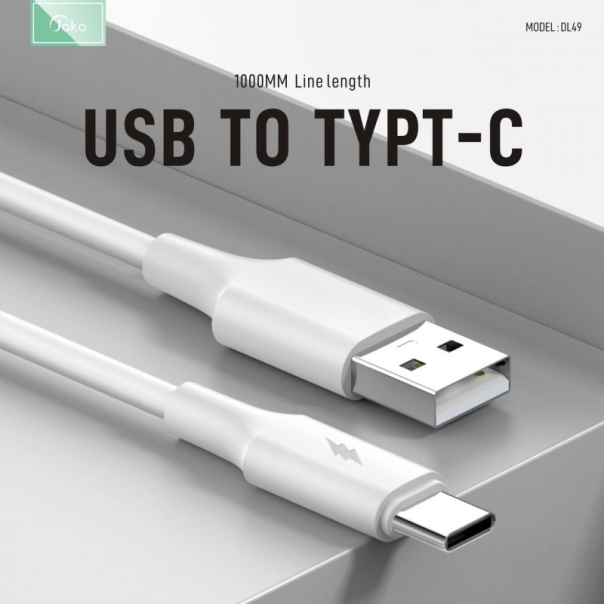 Data kabl KONFULON DL49, 2.4A, USB na Type C beli 1m - 215581-1