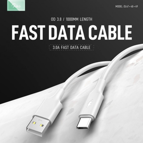 Data kabl KONFULON DL49, 2.4A, USB na Type C beli 1m - 215581-1